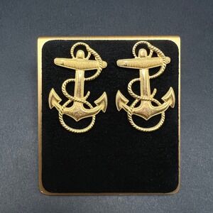 Vintage JBW Anchor Earrings Just The Right Thing Gold Tone Nautical Rope